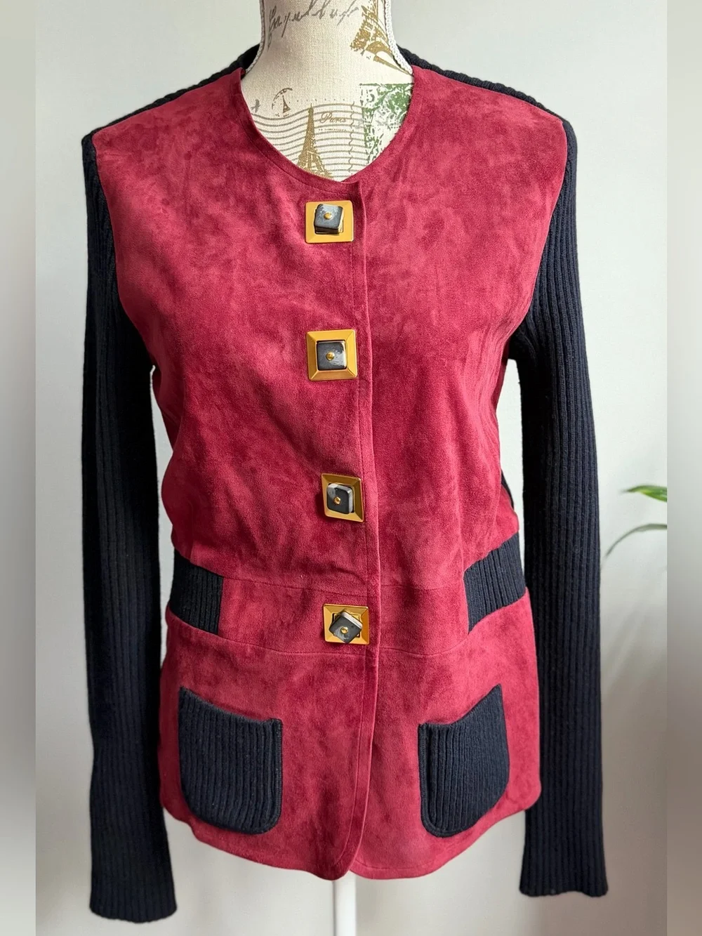 Tory Burch 40s Sportigan Goat Suede Wool Cardigan Jacket Size S